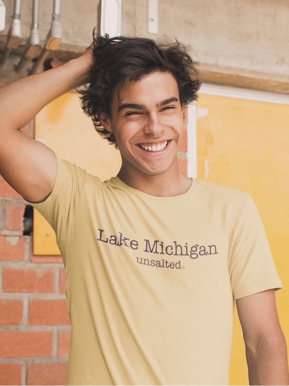 💛Lake Michigan “Unsalted • No Sharks” Graphic T-Shirt💛 ~ Small NWT butter color